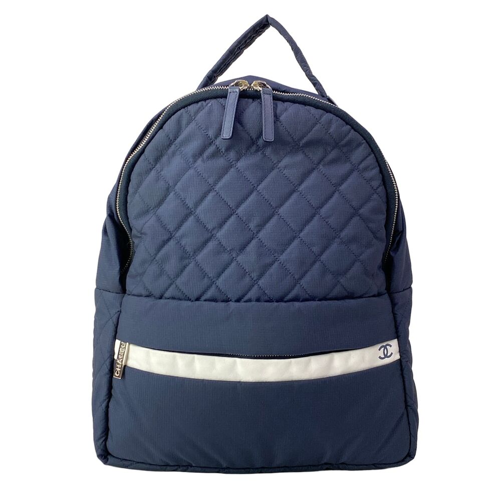 Chanel Matelasse Backpack Dark Navy White